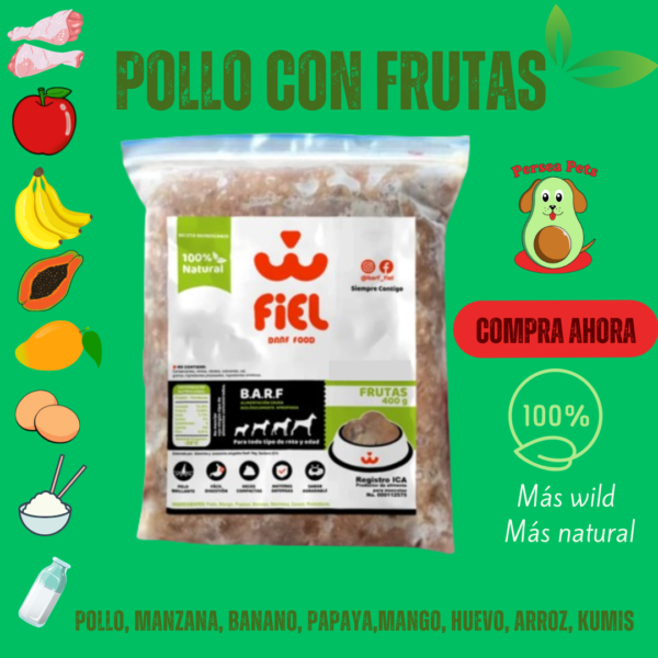 Dieta BARF de pollo y frutas